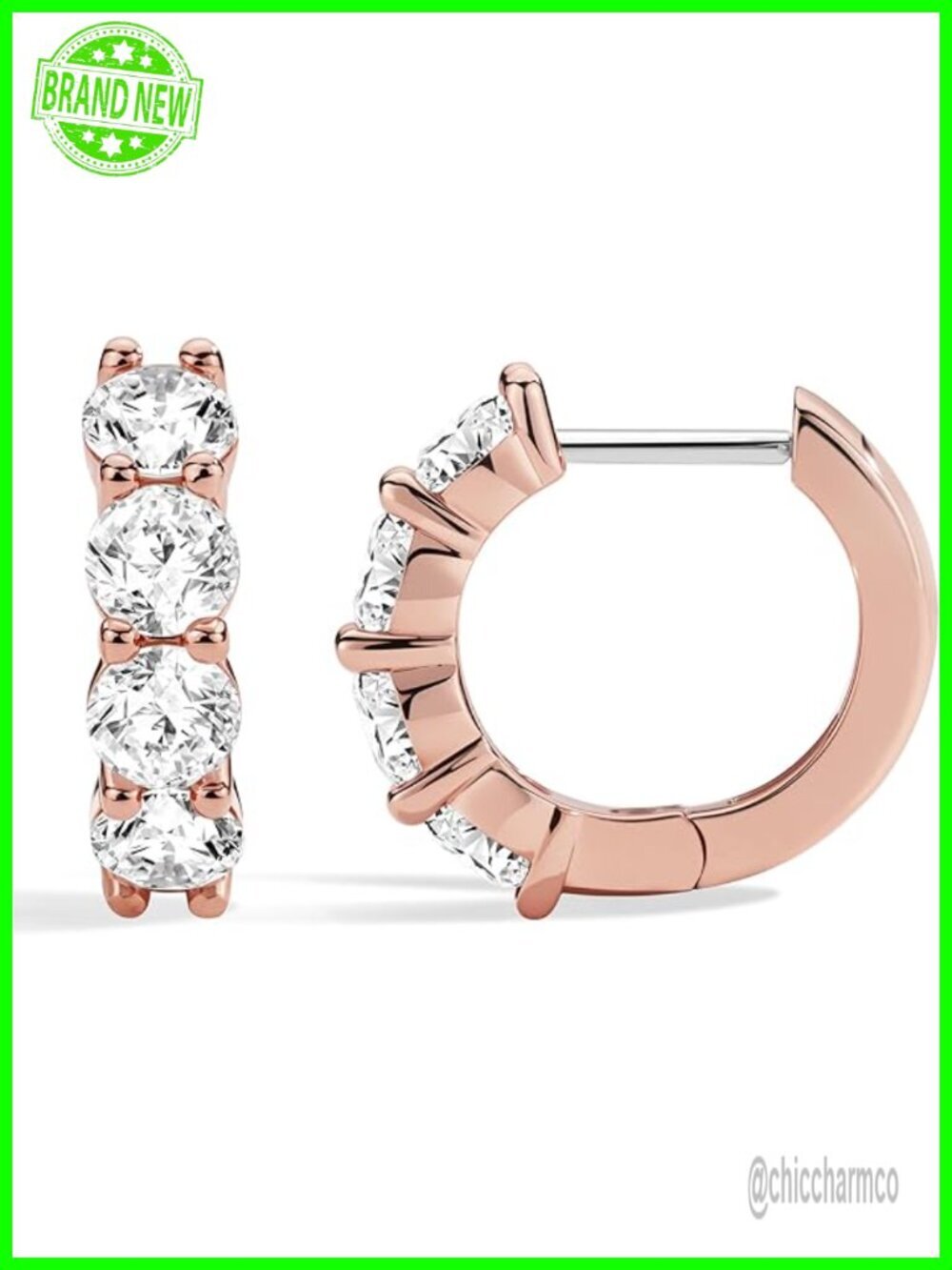 14k Gold Plated Huggie Earrings, Hypoallergenic Cubic Zirconia Hoop Earrings